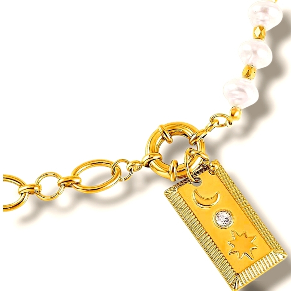 🔥Freshwater Pearl & Austrian Crystal Celestial Necklace in Goldtone 20-22 Inch - Picture 3 of 3